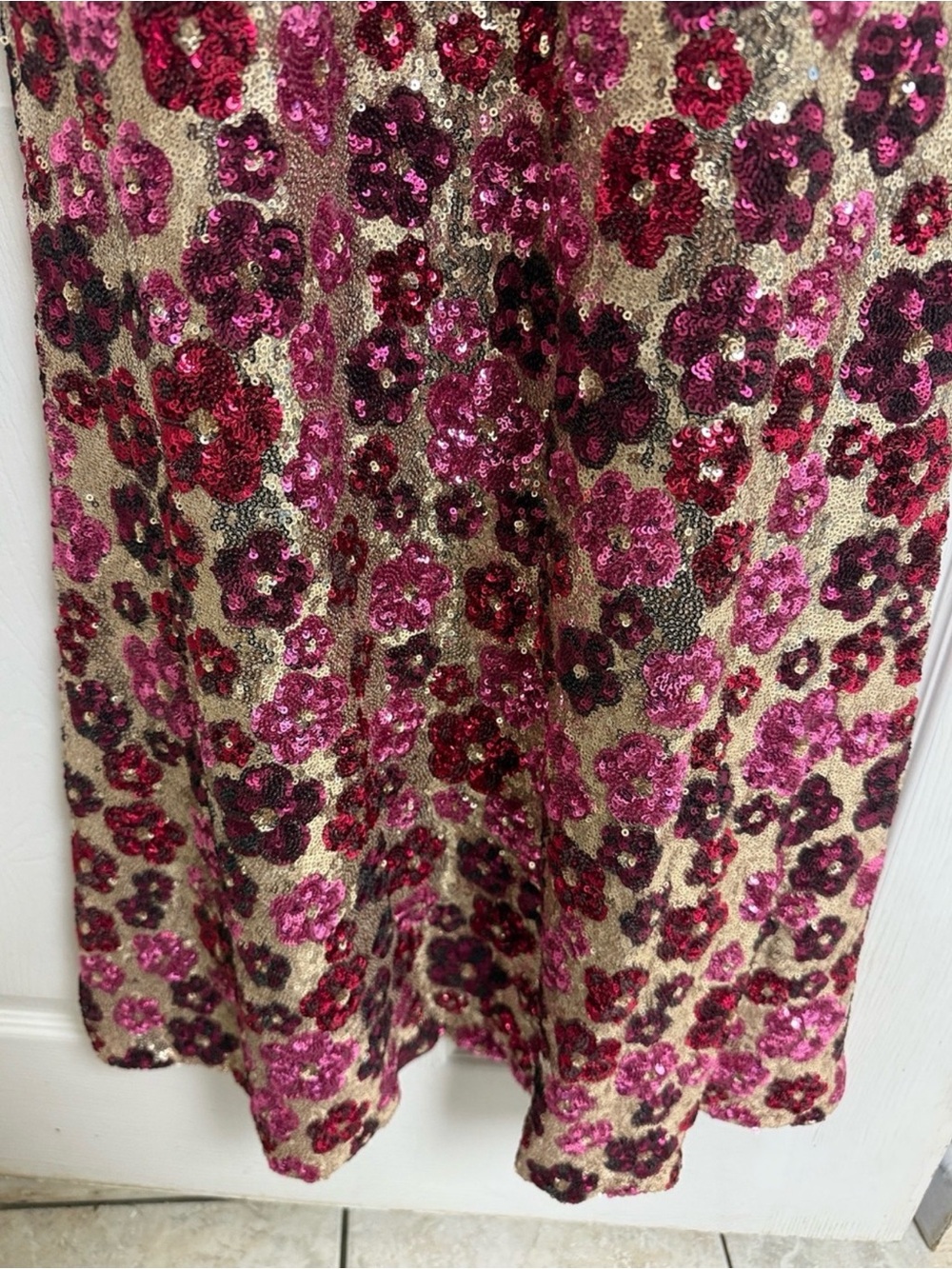 Betsy & Adam Rava Purple and Pink Sequin Floral Maxi Gown Prom Formal - Picture 8 of 12